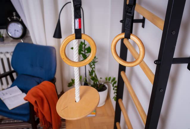 Wooden Swedish Wall Ladder with Chin-Up Bar