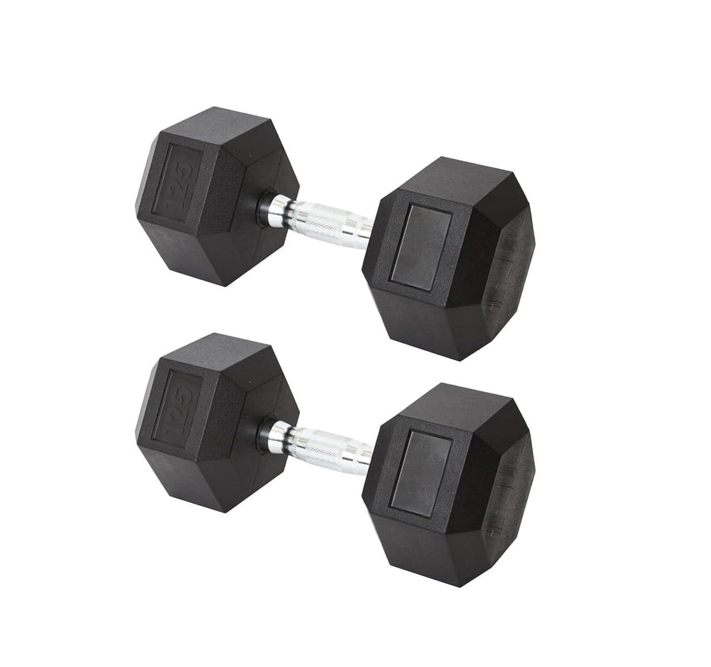 Rubber Coated Hex Dumbbell Set with Ergonomic Chrome Handle