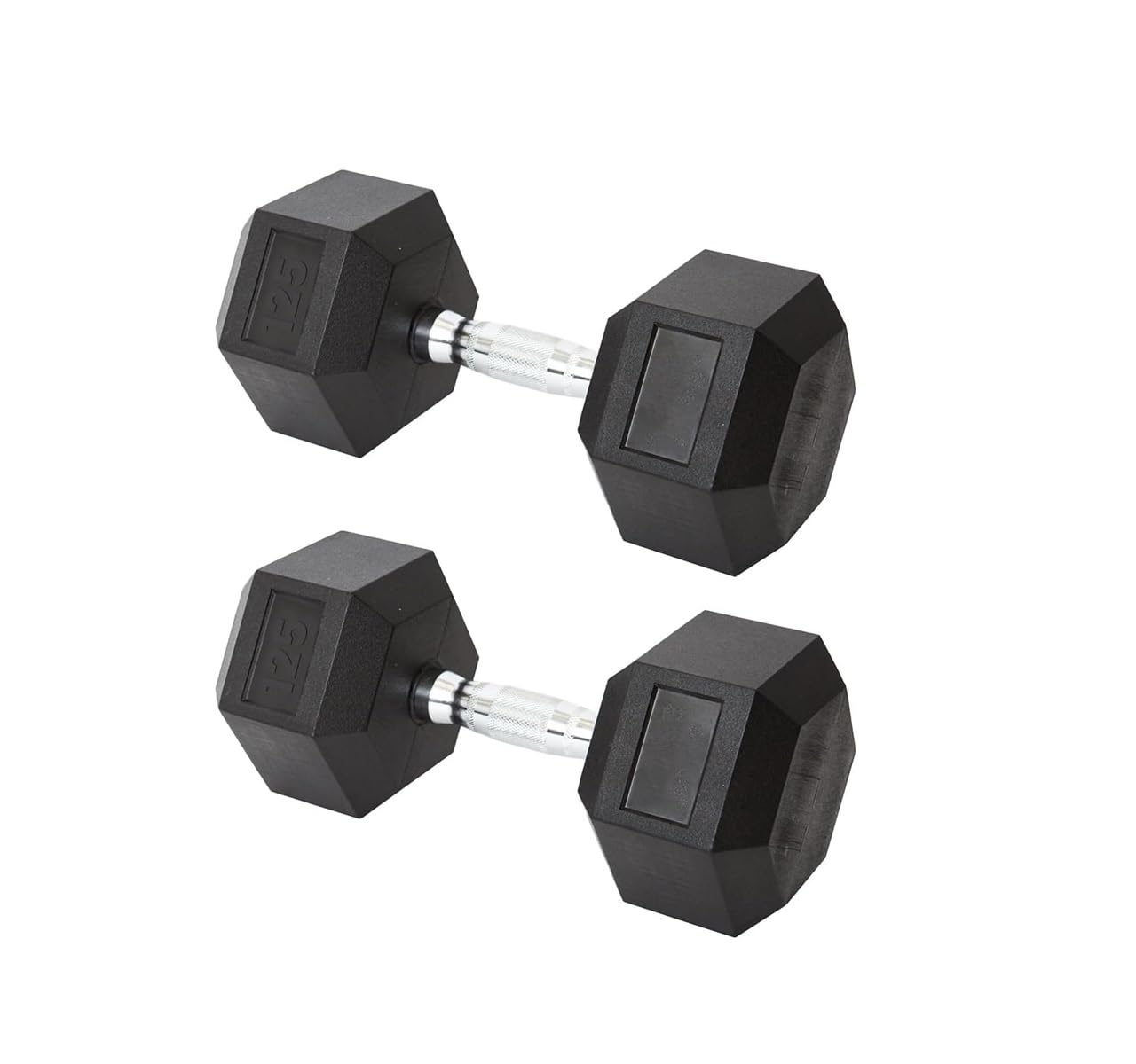 Rubber Coated Hex Dumbbell Set with Ergonomic Chrome Handle