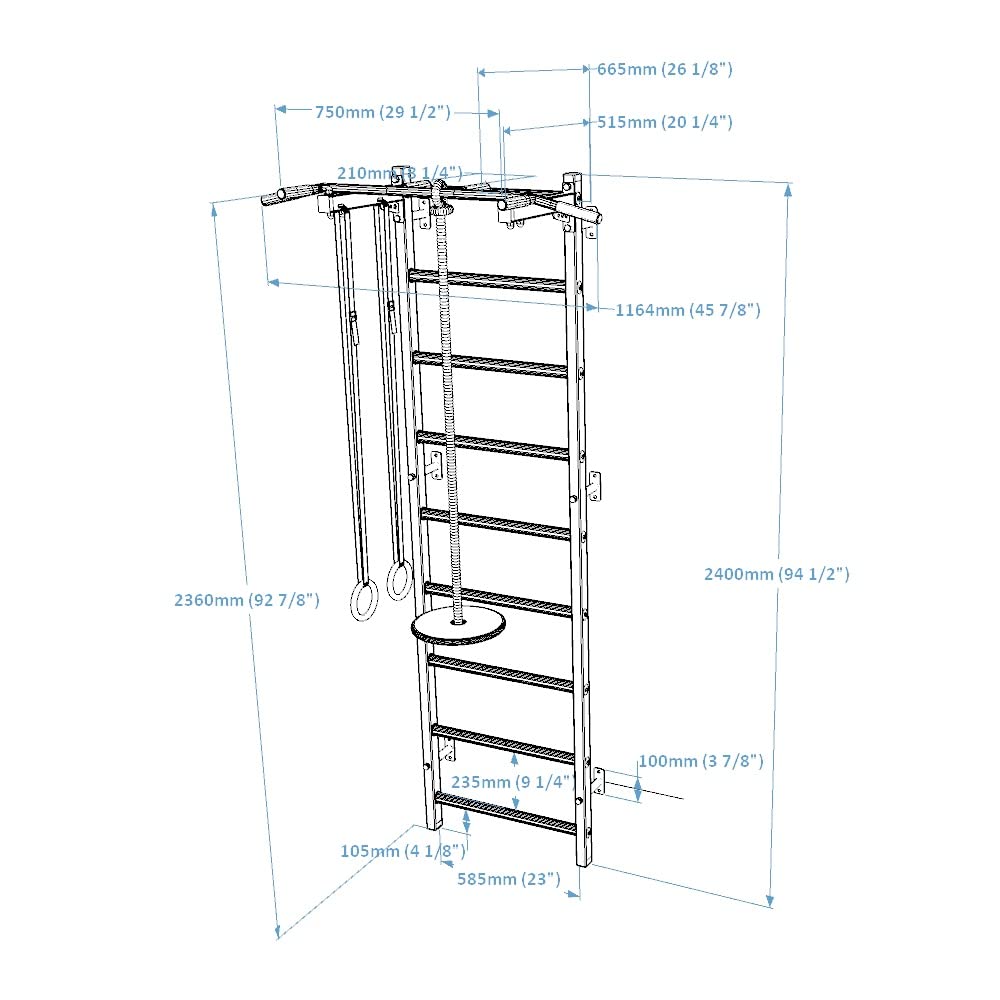 Wooden Swedish Wall Ladder with Chin-Up Bar
