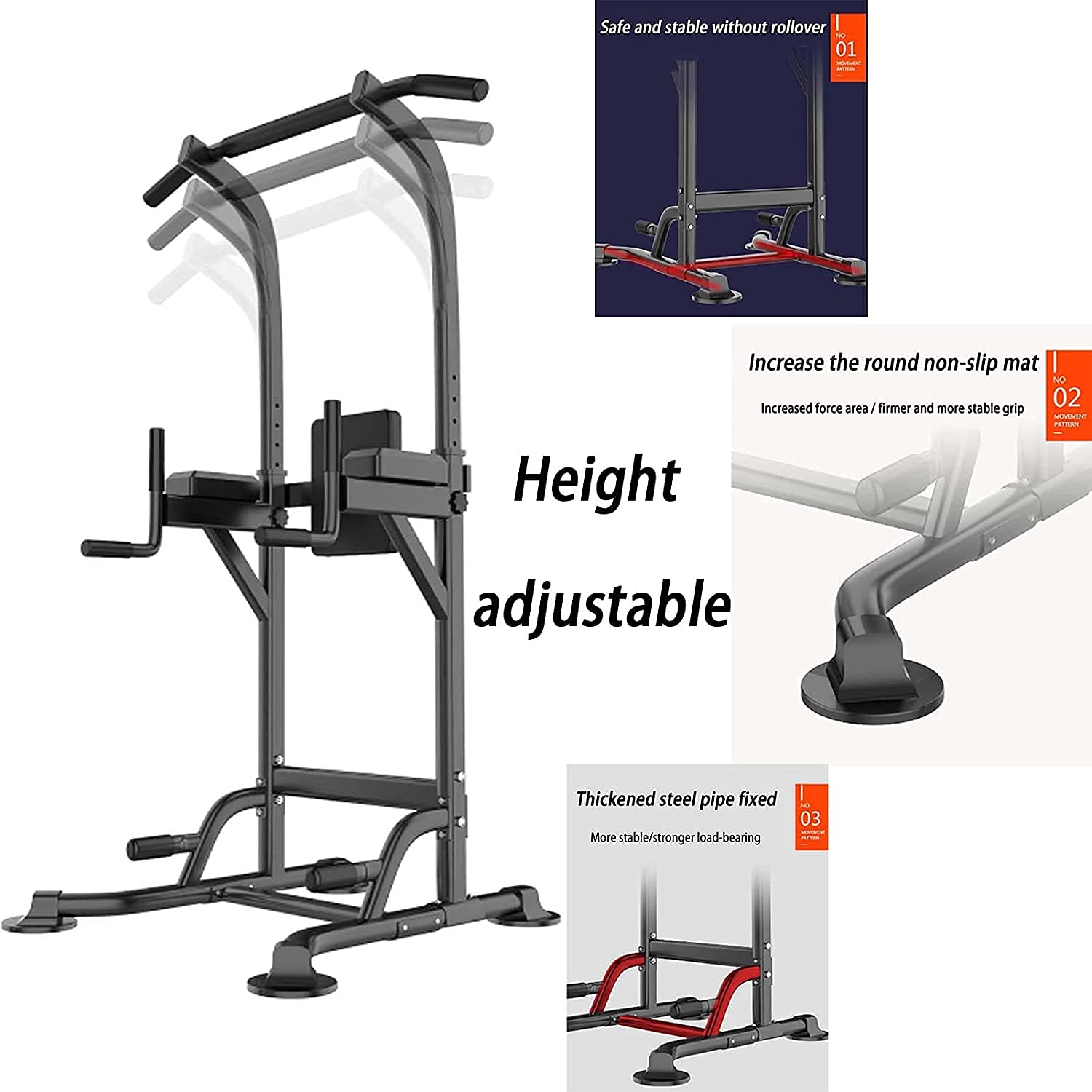 Height Adjustable Power Tower with Pull-Up and Dip Station