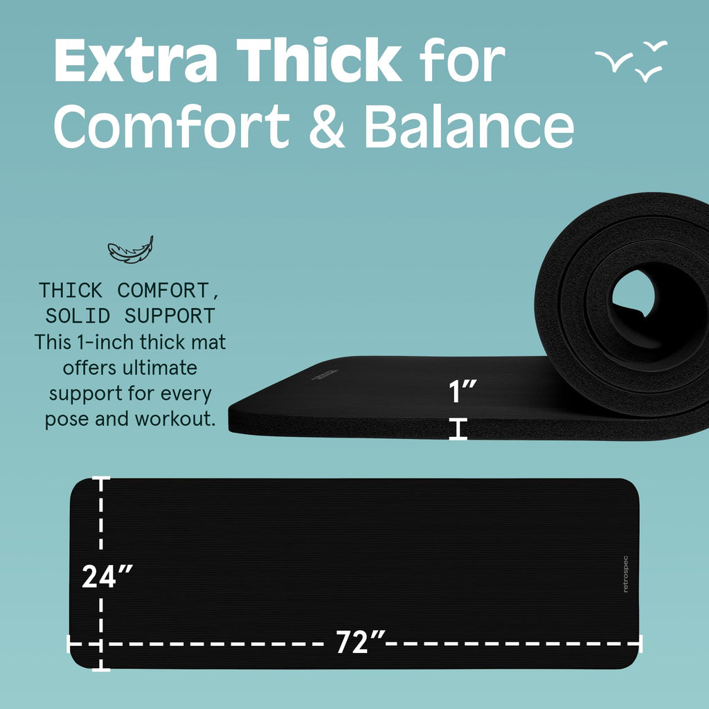 1-Inch Thick Non-Slip Yoga Mat with Carry Strap