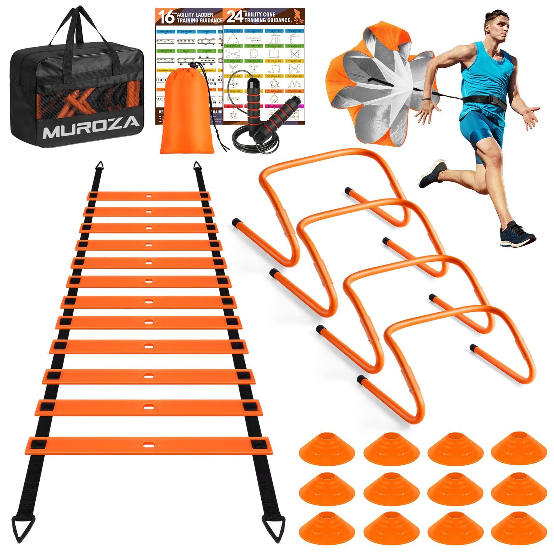 Agility Ladder, Agility Speed Training Equipment Set, 20ft Speed Ladder