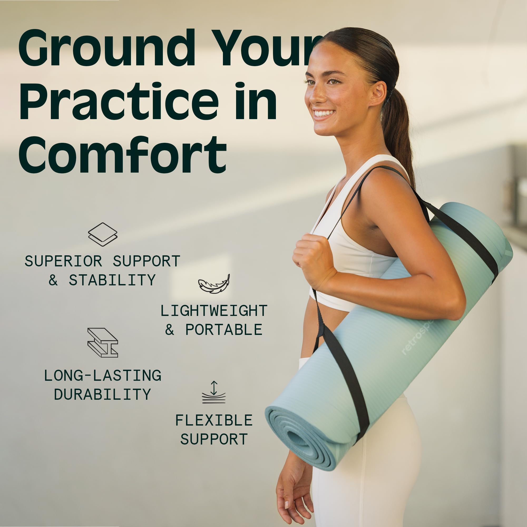 1-Inch Thick Non-Slip Yoga Mat with Carry Strap