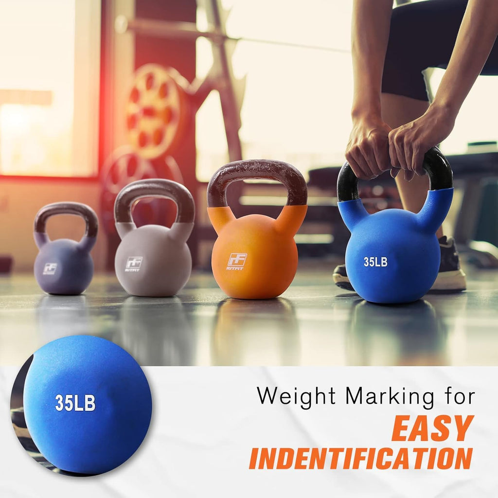 RitFit Neoprene Coated Kettlebell Weight Set, Solid Cast Iron