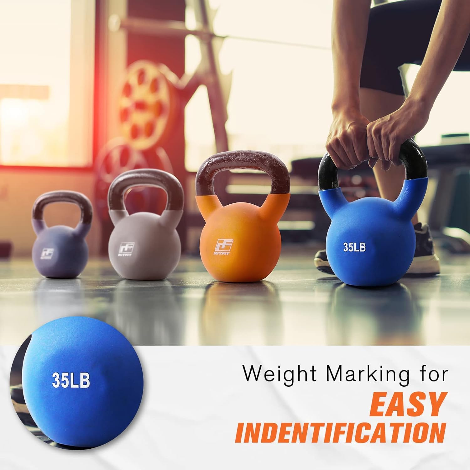 RitFit Neoprene Coated Kettlebell Weight Set, Solid Cast Iron