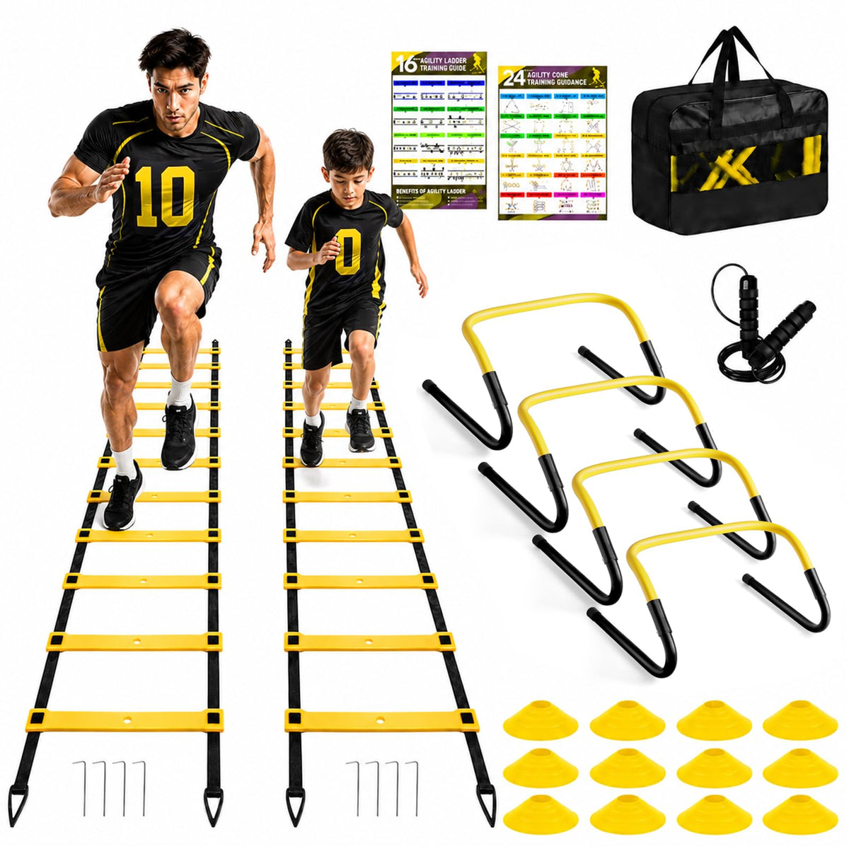 BORNEW 2 Pack Agility Ladder, Soccer Speed Training Equipment Set