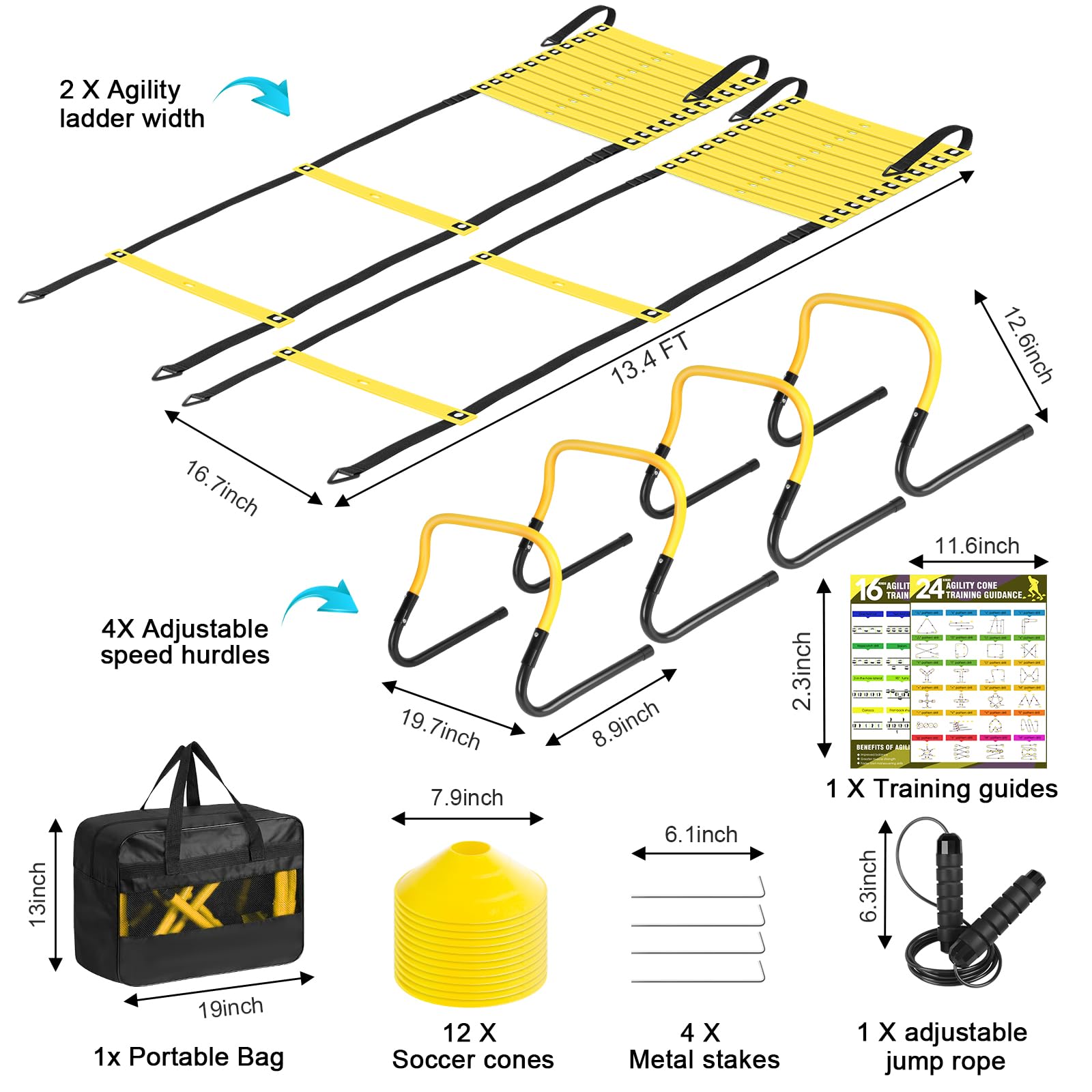 BORNEW 2 Pack Agility Ladder, Soccer Speed Training Equipment Set