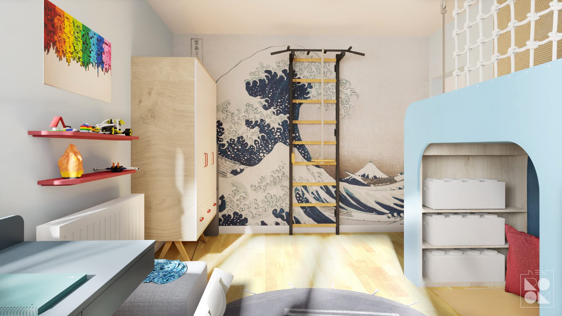 Wooden Swedish Wall Ladder with Chin-Up Bar