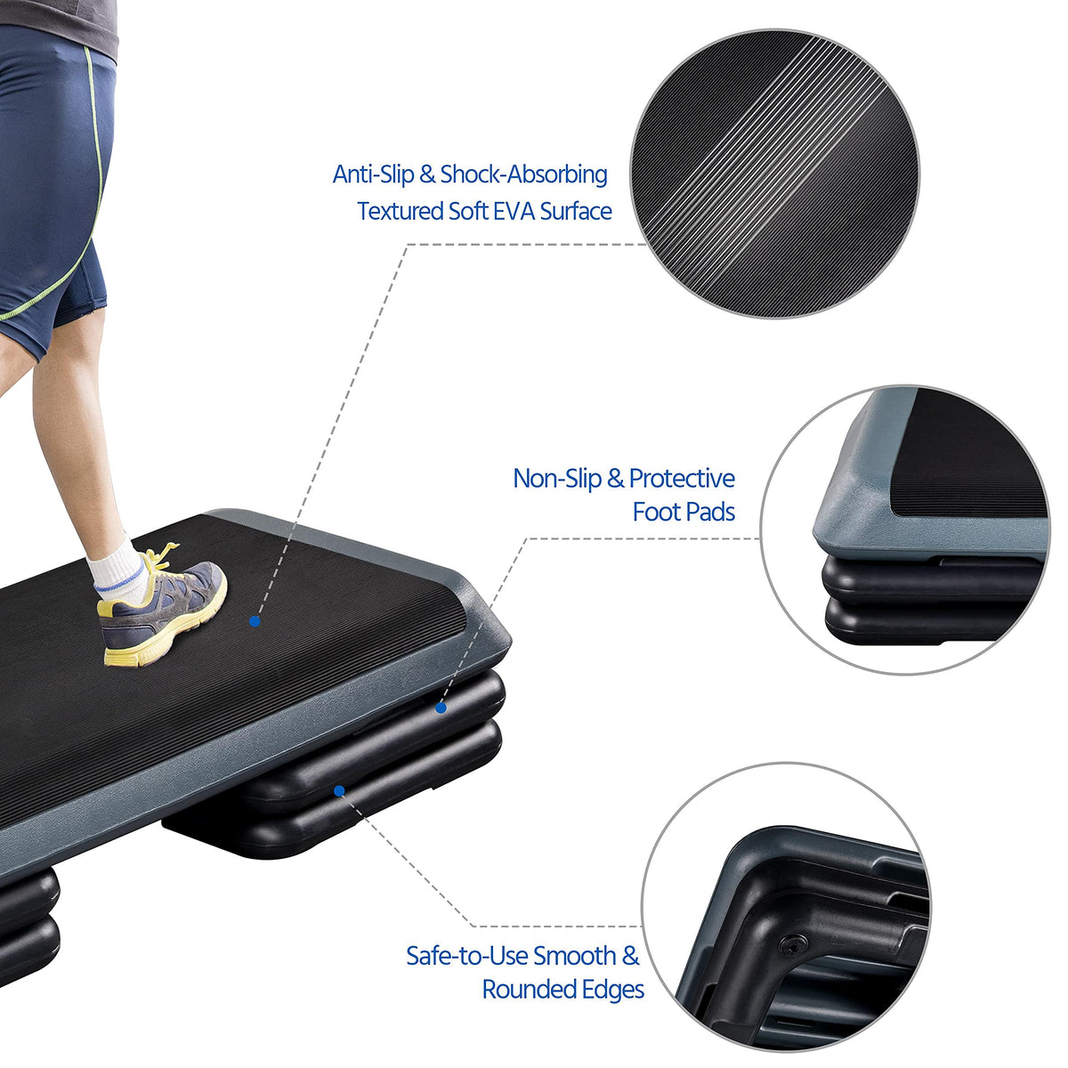 Yaheetech 43in Aerobic Step Platform, 3-Level Adjustable Workout Bench