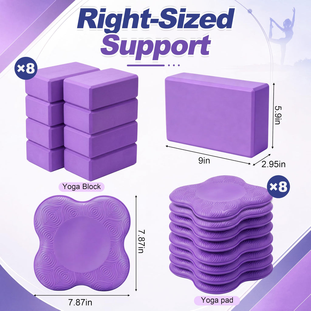 Thenshop 16 Pcs Yoga Blocks and Knee Pads Set for Yoga Pilates Workout