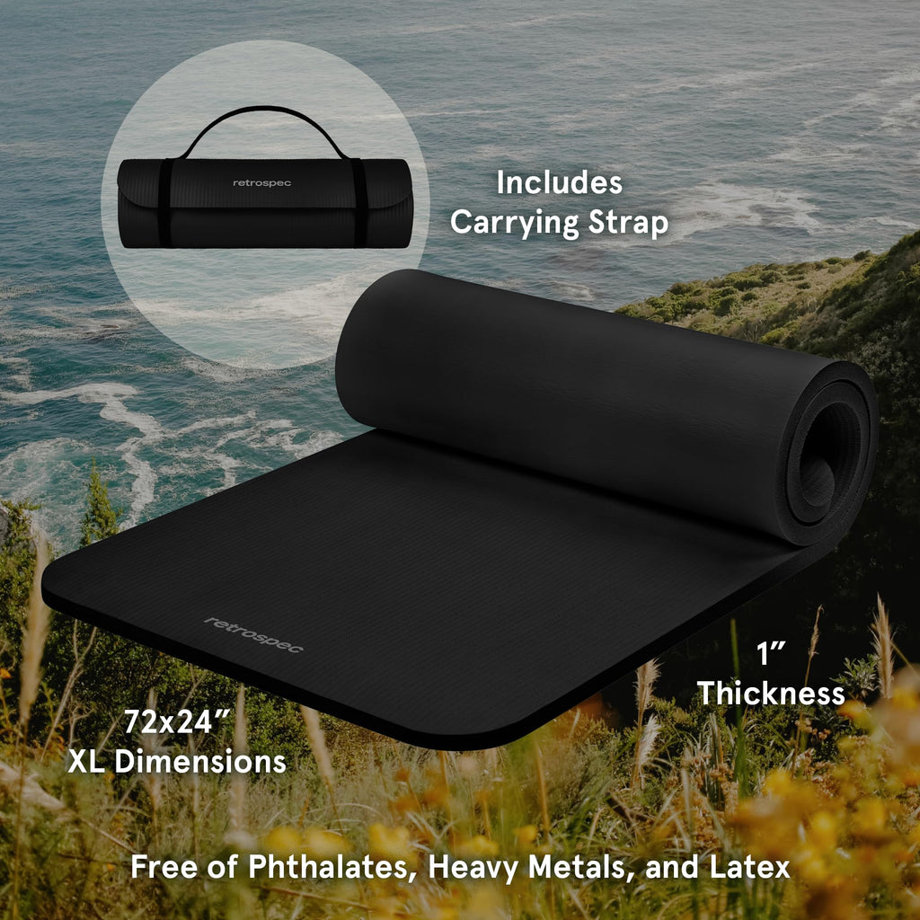 1-Inch Thick Non-Slip Yoga Mat with Carry Strap