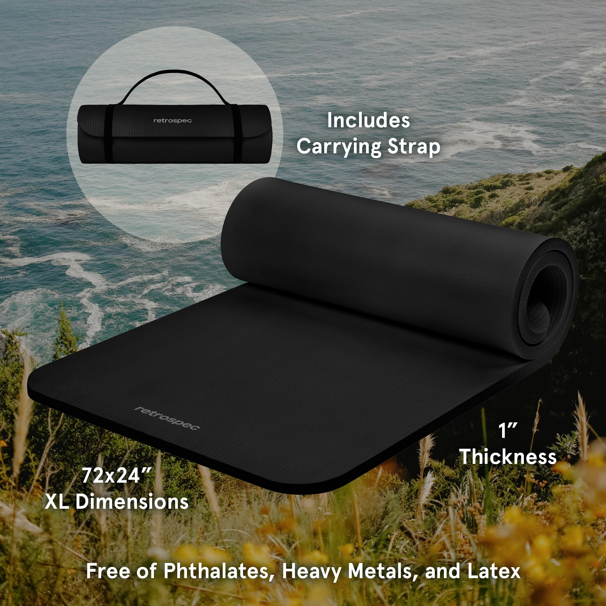 1-Inch Thick Non-Slip Yoga Mat with Carry Strap