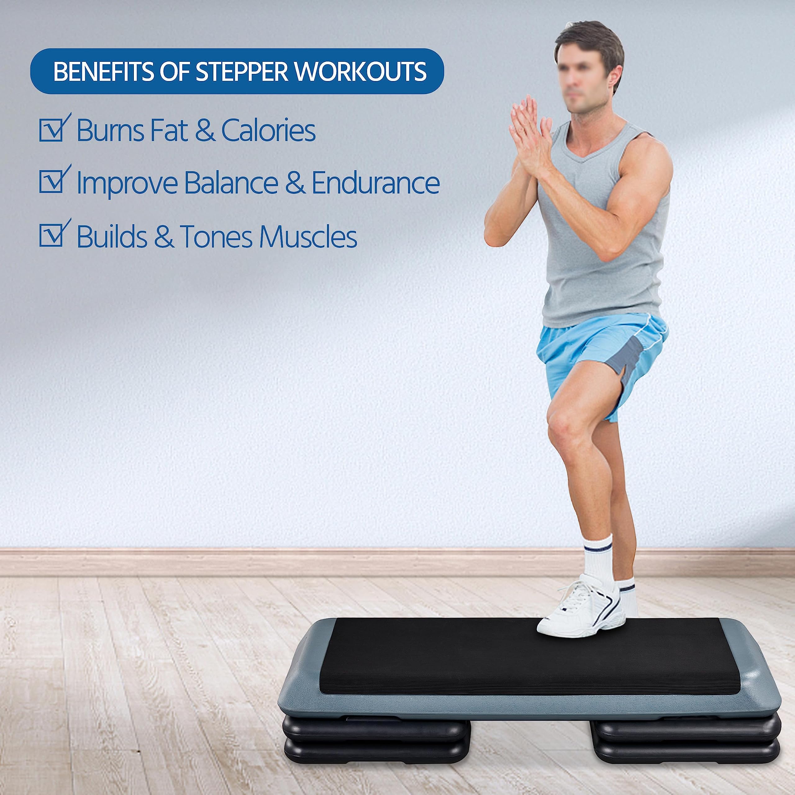 Yaheetech 43in Aerobic Step Platform, 3-Level Adjustable Workout Bench